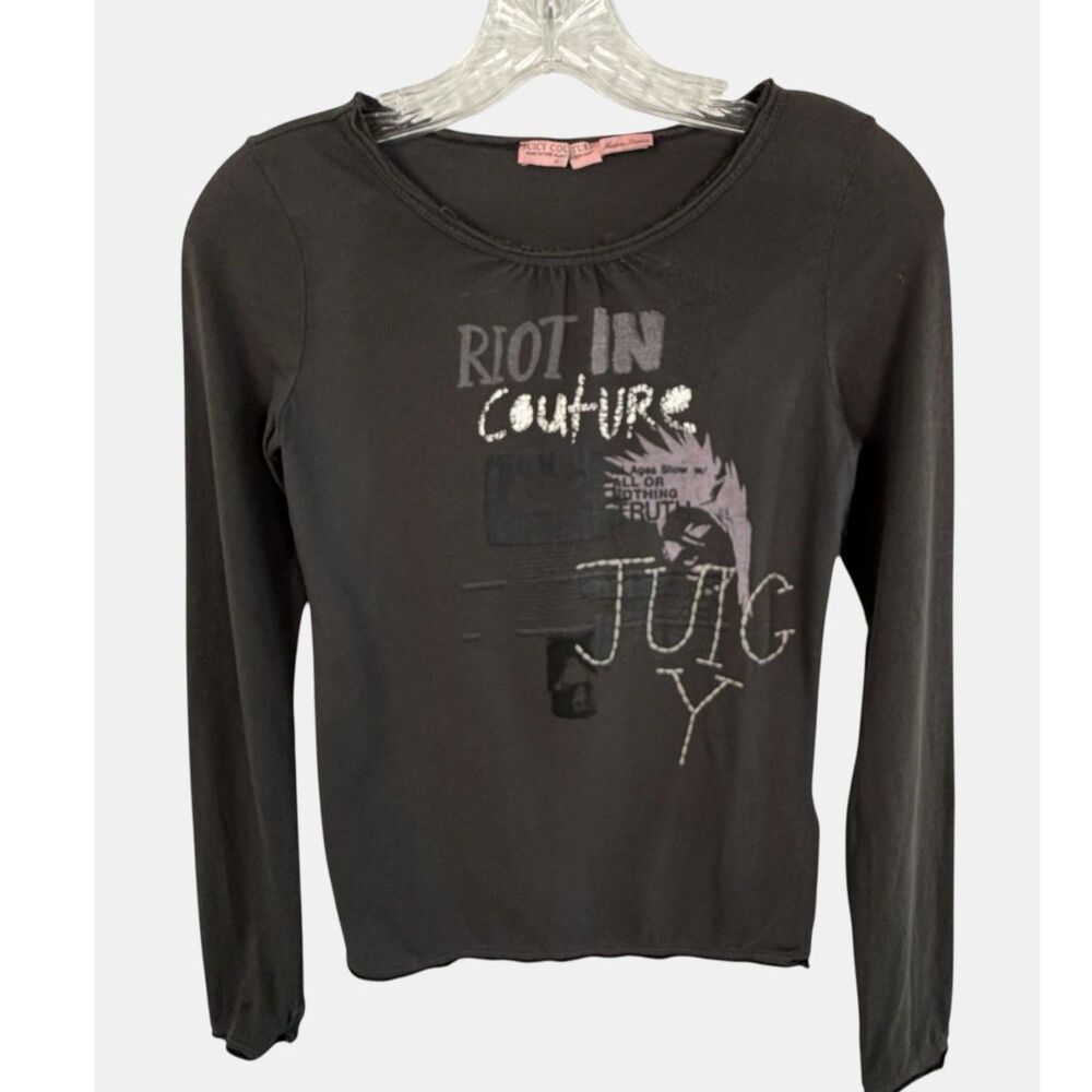 Juicy Couture Riot In Couture Charcoal Graphic Long Sleeve Shirt Girls 12 NWOT